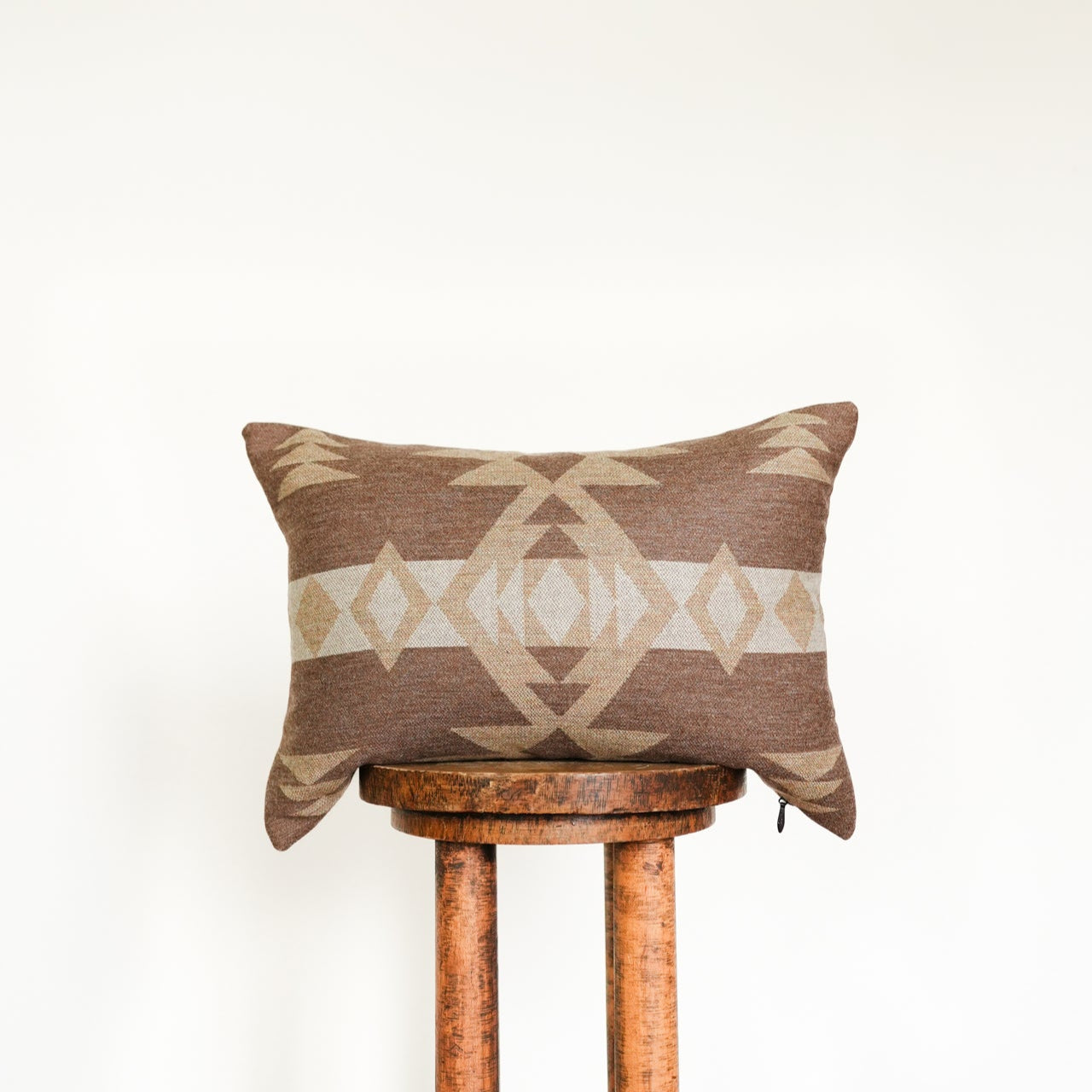 Brown & Beige Wool with Aztec Pattern Lumbar Pillow 14x20