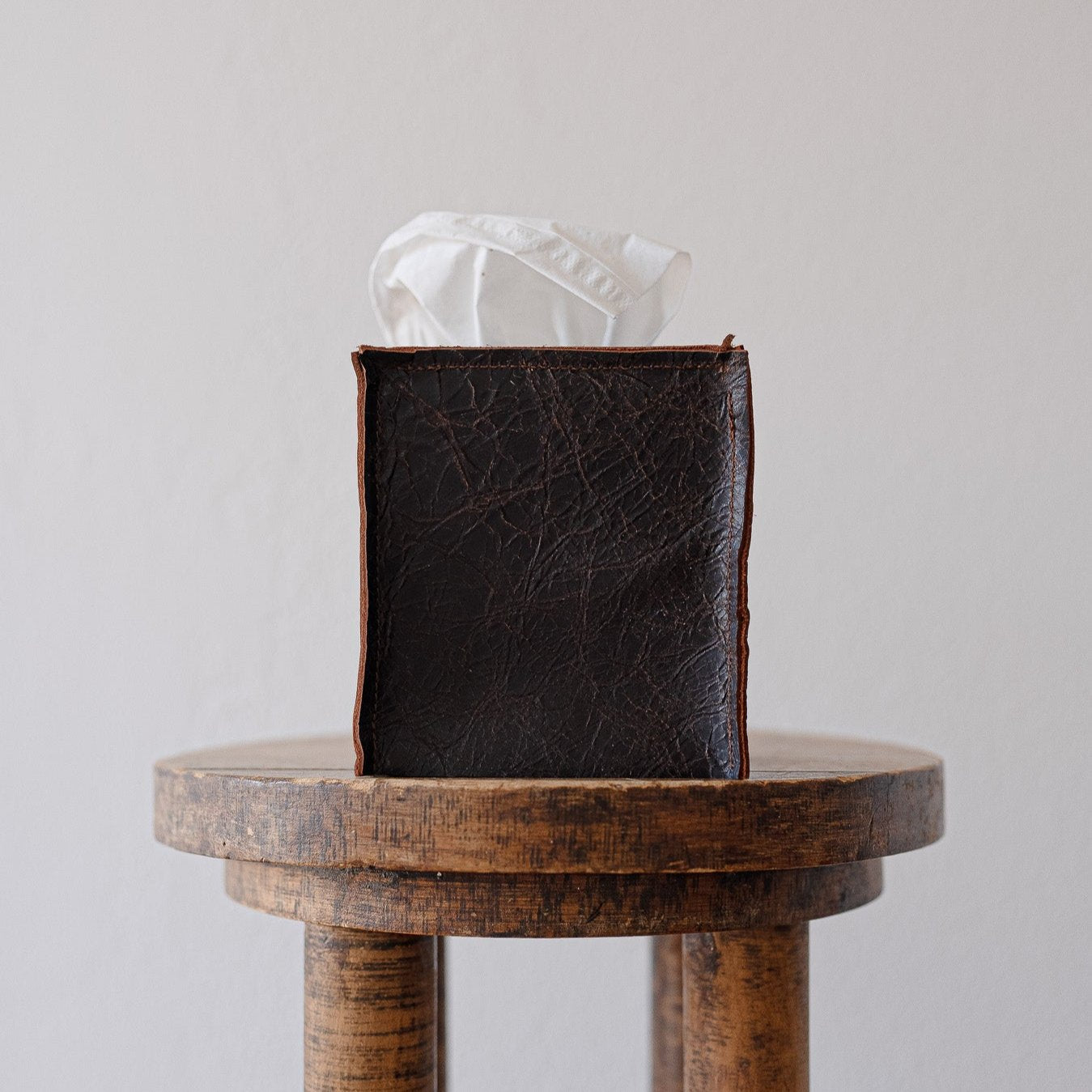 Dark Brown and Rust "Crackled" Leather Single Tissue Box Cover