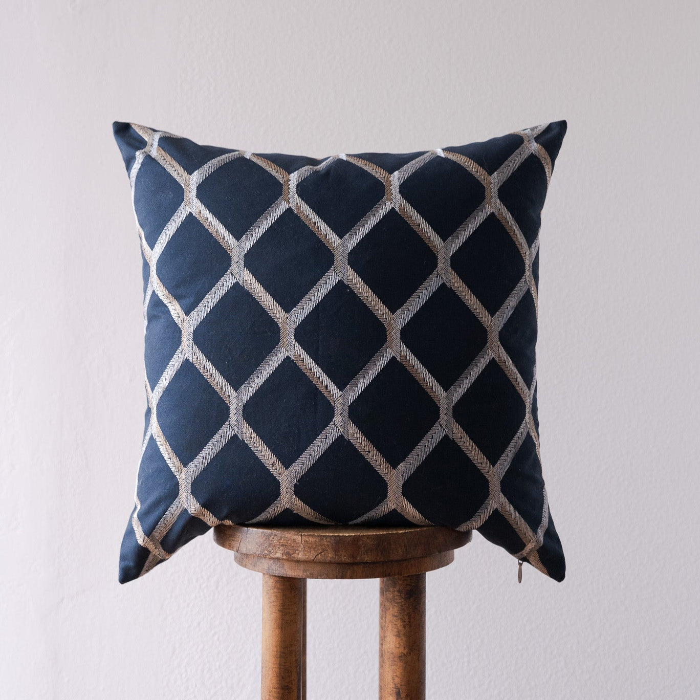 Navy Cotton with Embroidered Diamonds Pillow 22x22