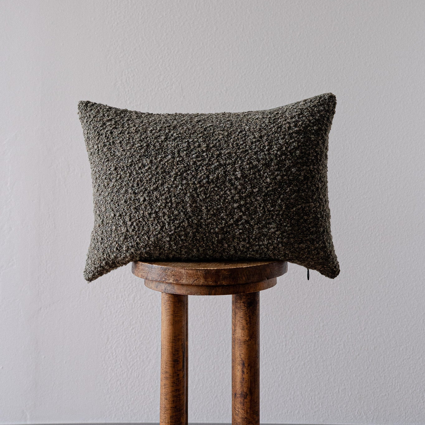 Forest Green Wool Boucle Lumbar Pillow 14x20