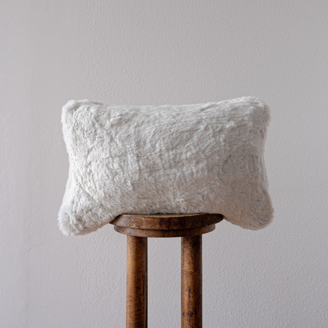 White Faux Fur with Greige Undertone Lumbar Pillow 14x22
