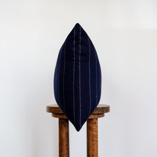 Navy with White Stripes Wool Lumbar Pillow 16x24