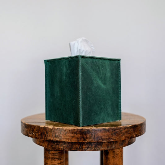 Emerald Green Leather Single Tissue Box Cover