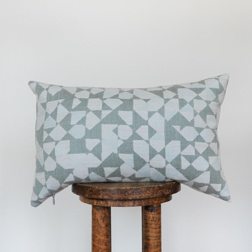 Turquoise & Blue Geometric Wool Lumbar Pillow 14x22