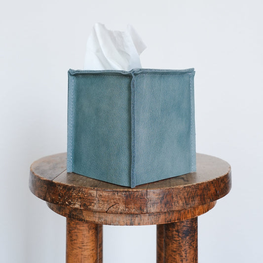 Ocean Blue Leather Single Tissue Box Cover