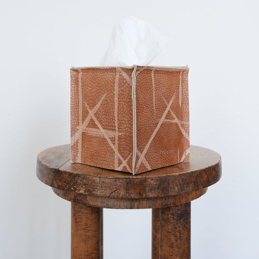 Orange Leather with Painted Strokes Single Tissue Box Cover