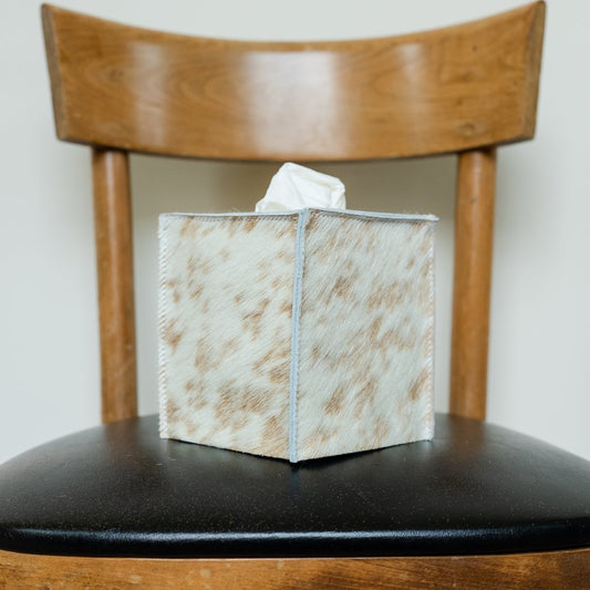 Brown with White Spots Hair-On-Hide Single Tissue Box