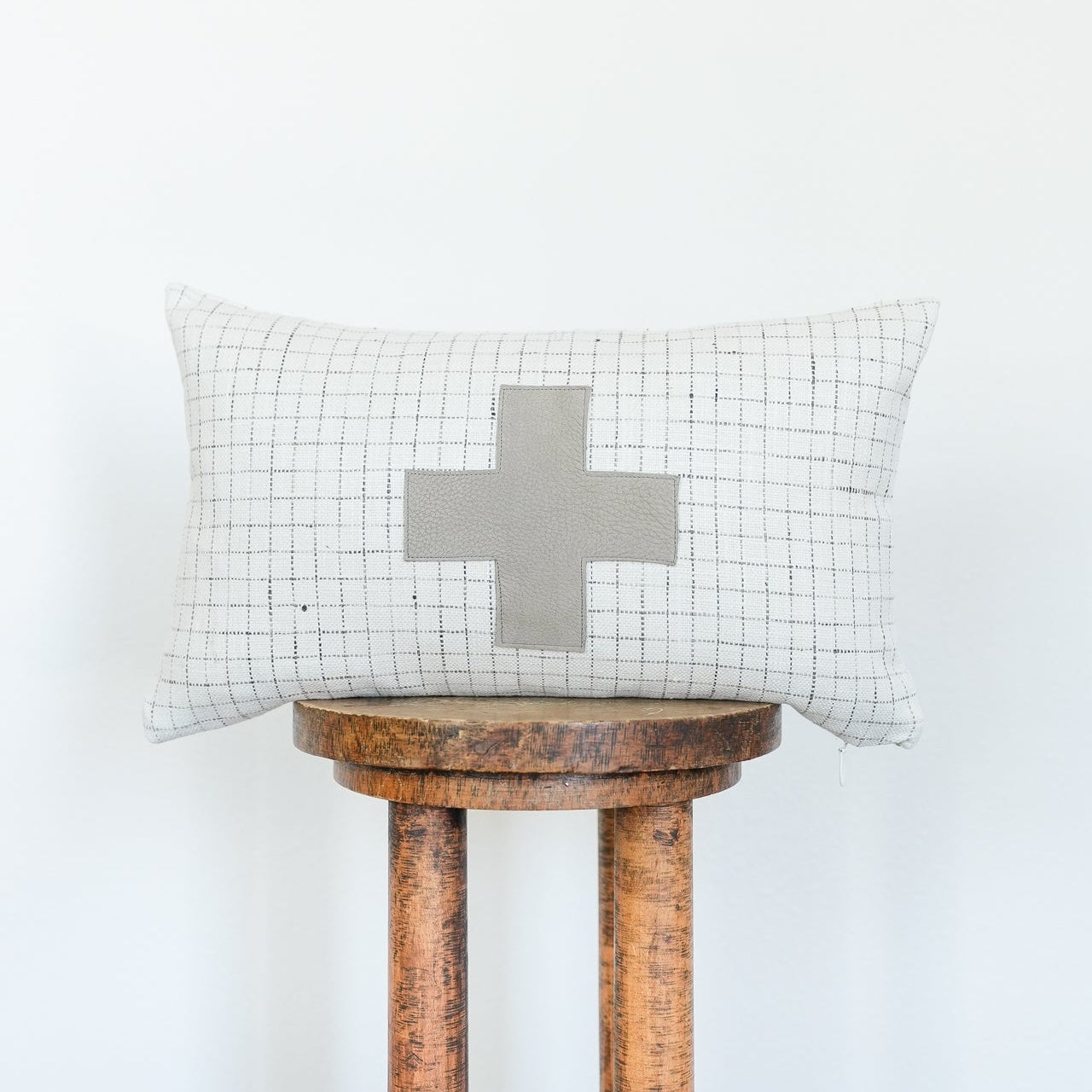 White Linen with Charcoal Plaid & Cross Lumbar 12x20