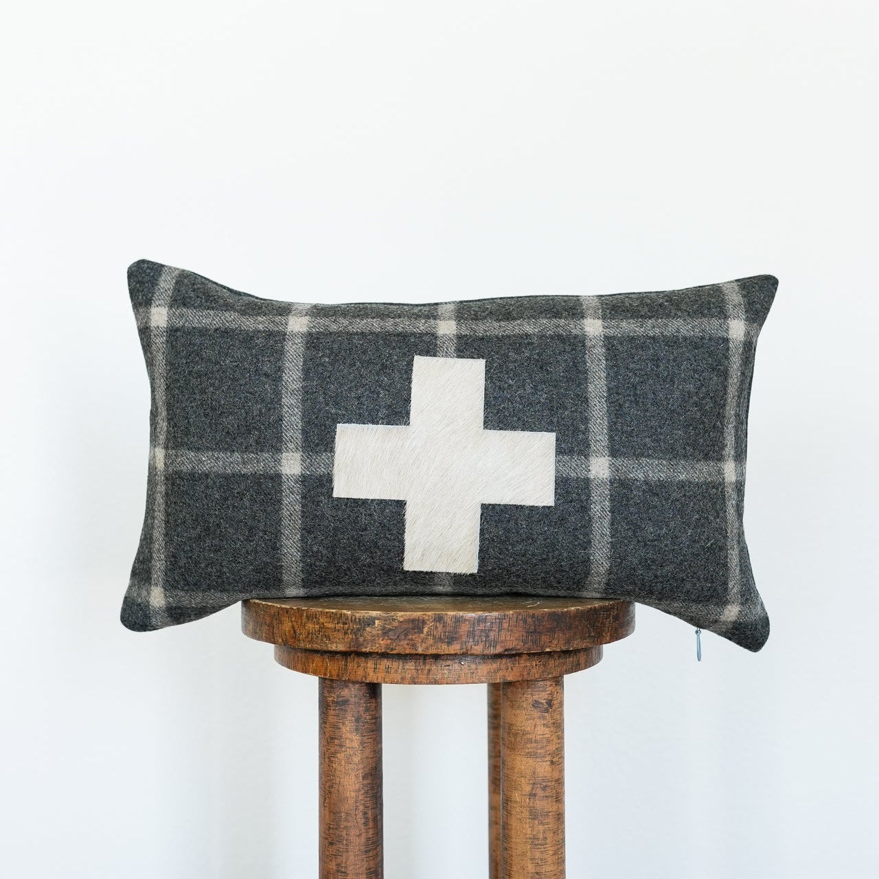 Charcoal & Beige Plaid Wool Lumbar 12x20
