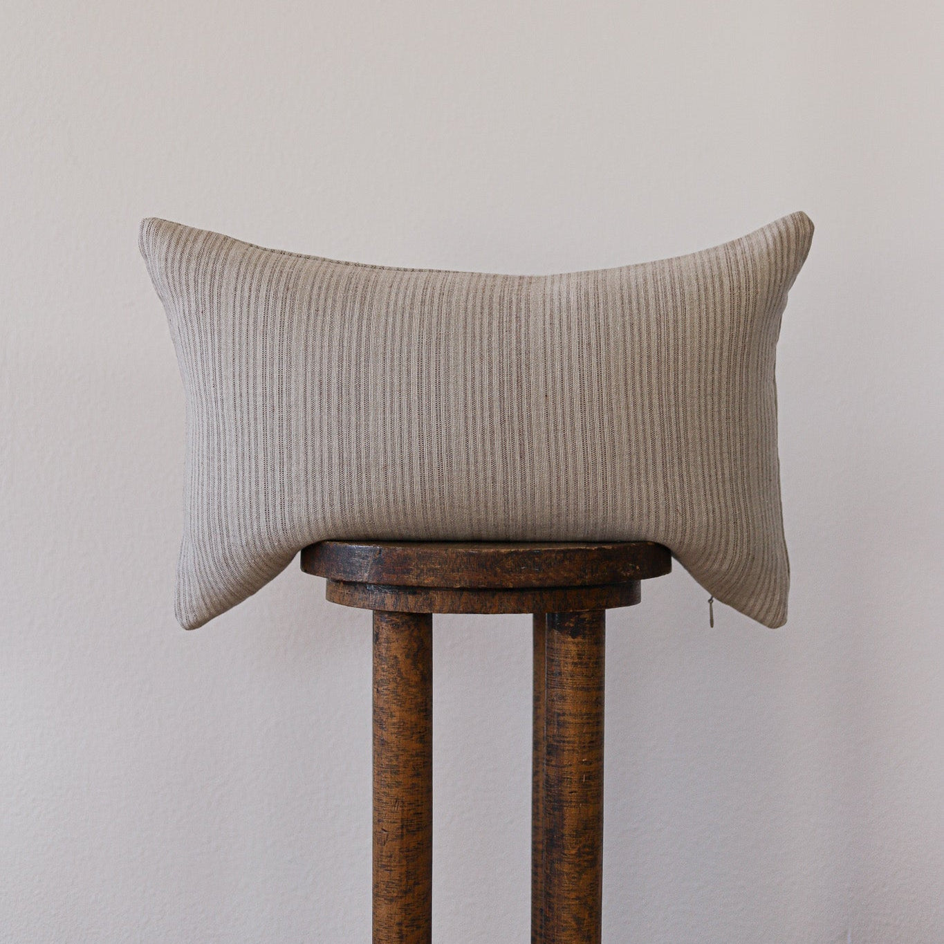 Cream and Brown Stripe Linen Lumbar Pillow 14x22