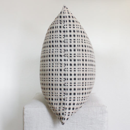Charcoal With Beige Open Checkers Wool Pillow Set of 2 - 26x36