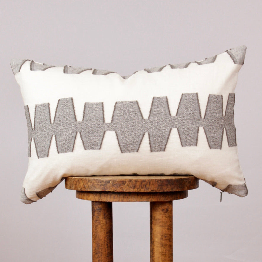Grey & White Geometric Block Lumbar Pillow 14x22