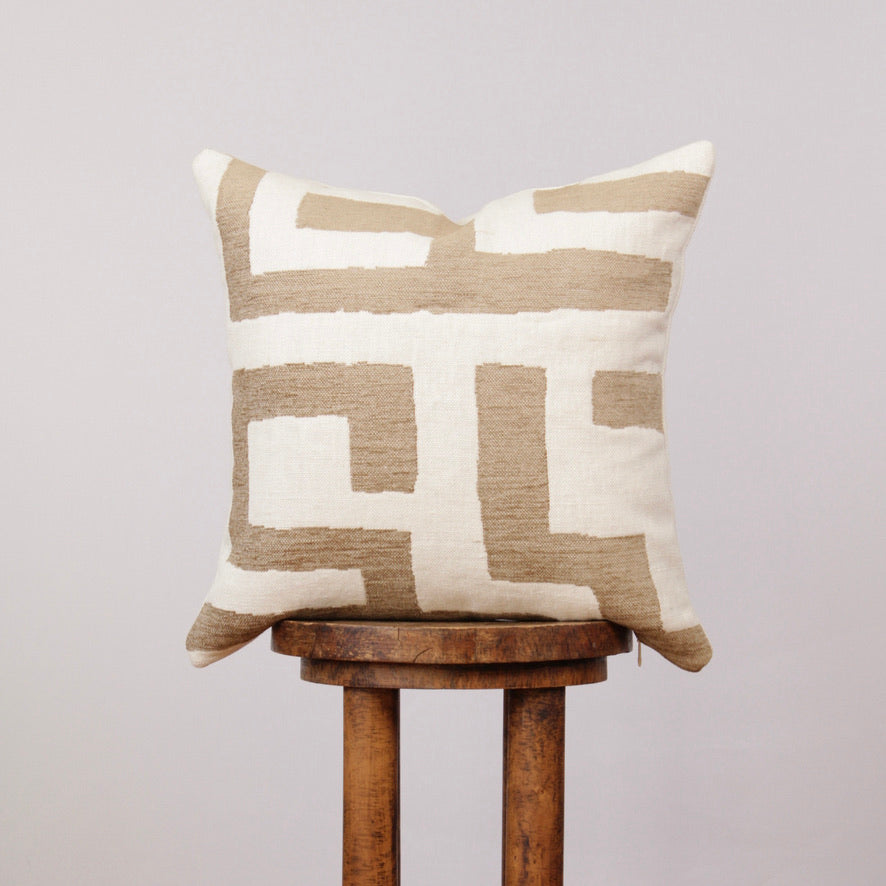 Large Geometric Woven in Tan & Cream Decorative Pillow 18x18