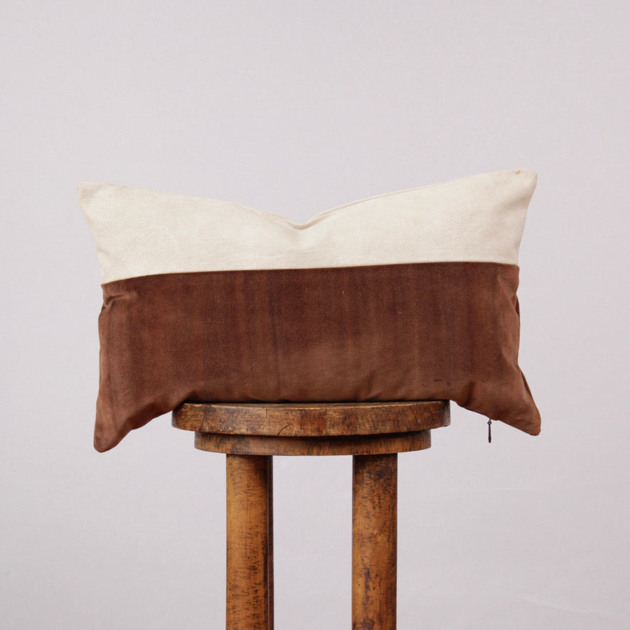 Cream Vintage Fabric with Rust Velvet Lumbar 12x20