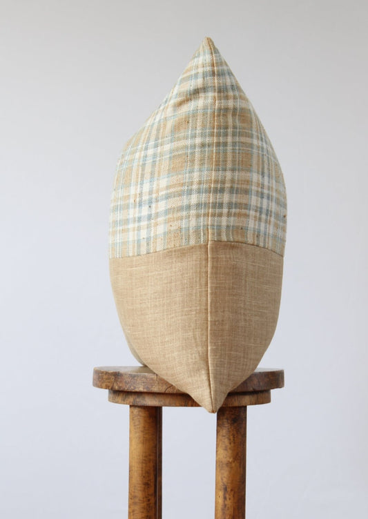 Blue, Gold & Cream Plaid Linen Pillow 22x22