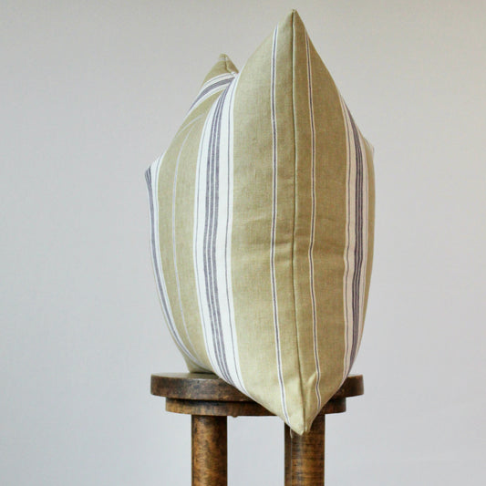 Sunflower with Cream and Violet Woven Stripe Pillow 22x22
