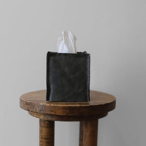 Pebbled Grey Leather Single Tissue Box Cover