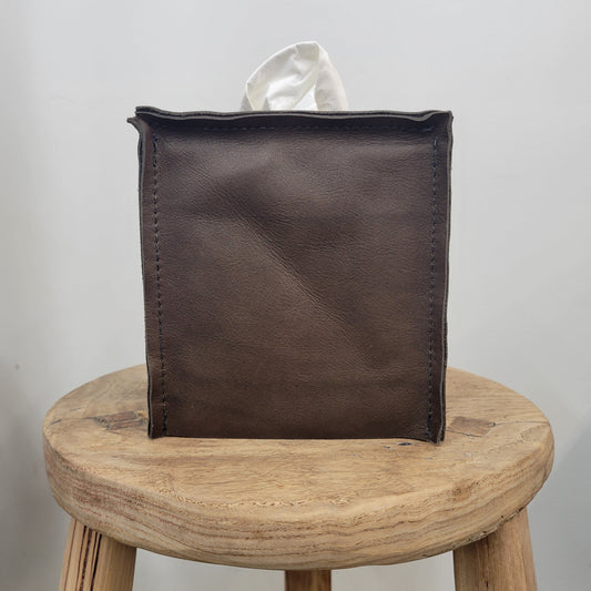 Dark Brown Leather Single Tissue Box Cover