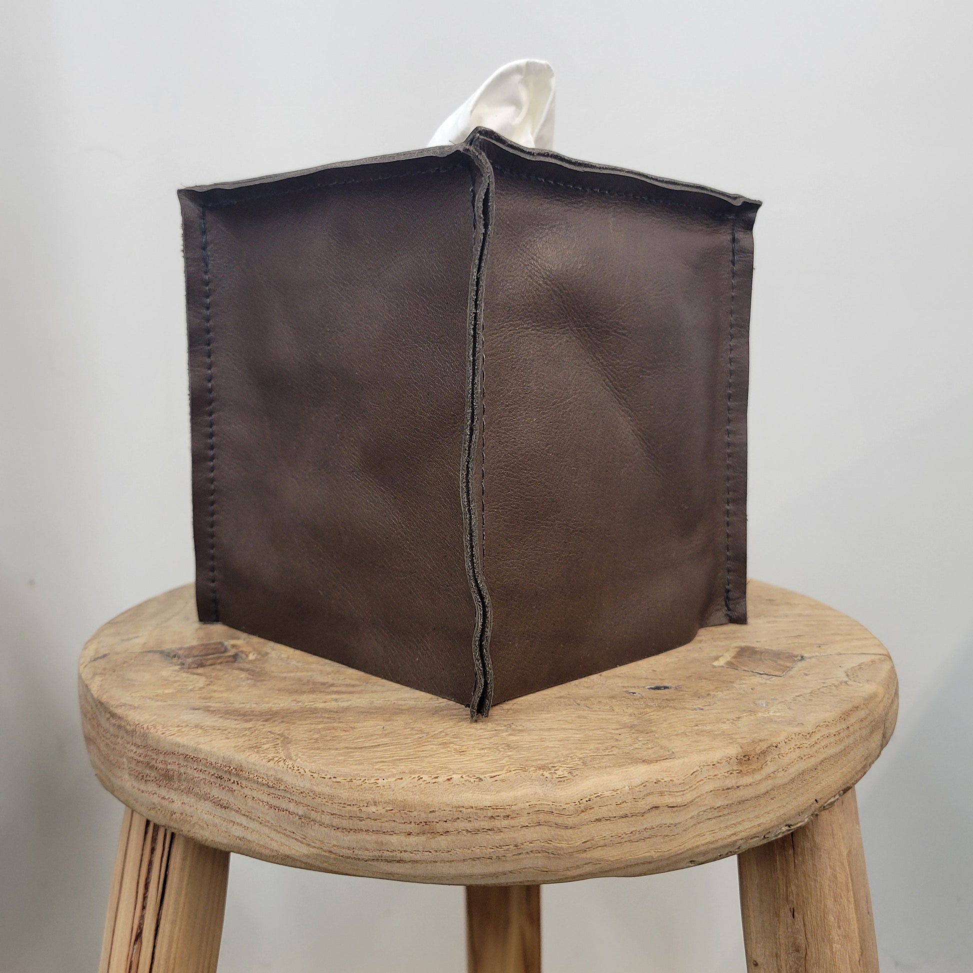 Dark Brown Leather Single Tissue Box Cover