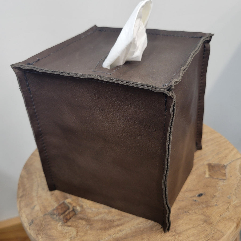 Dark Brown Leather Single Tissue Box Cover