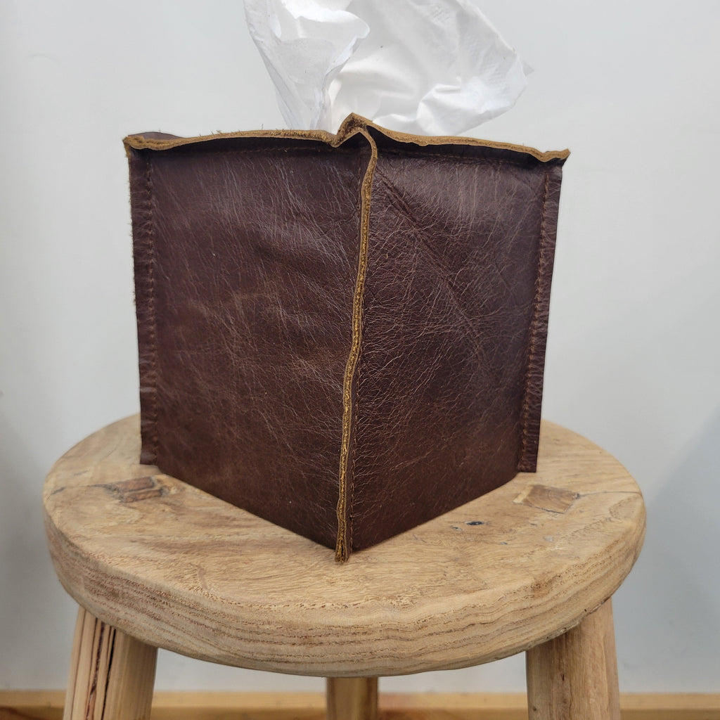 Pebble Brown Leather Single Tissue Box Cover