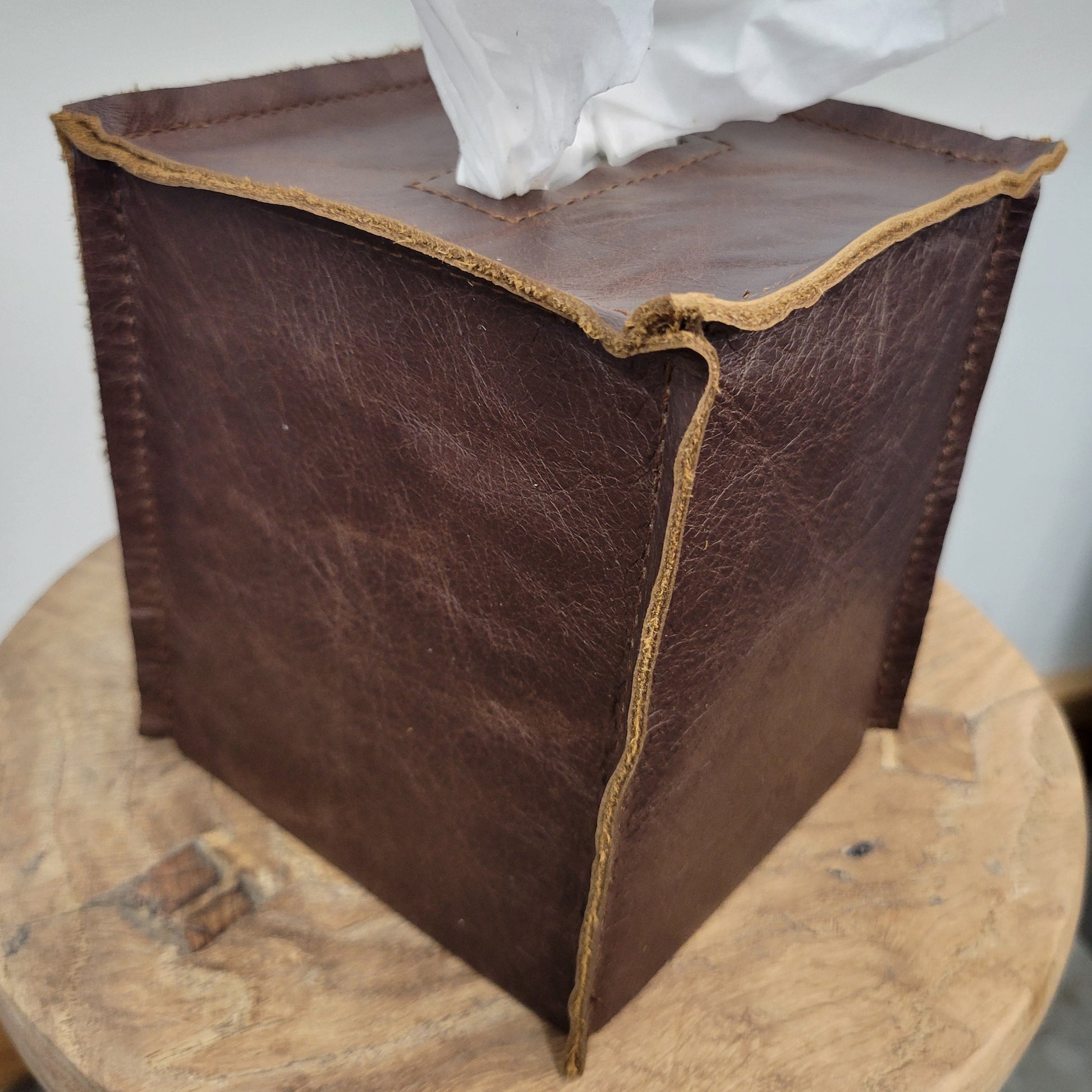 Pebble Brown Leather Single Tissue Box Cover
