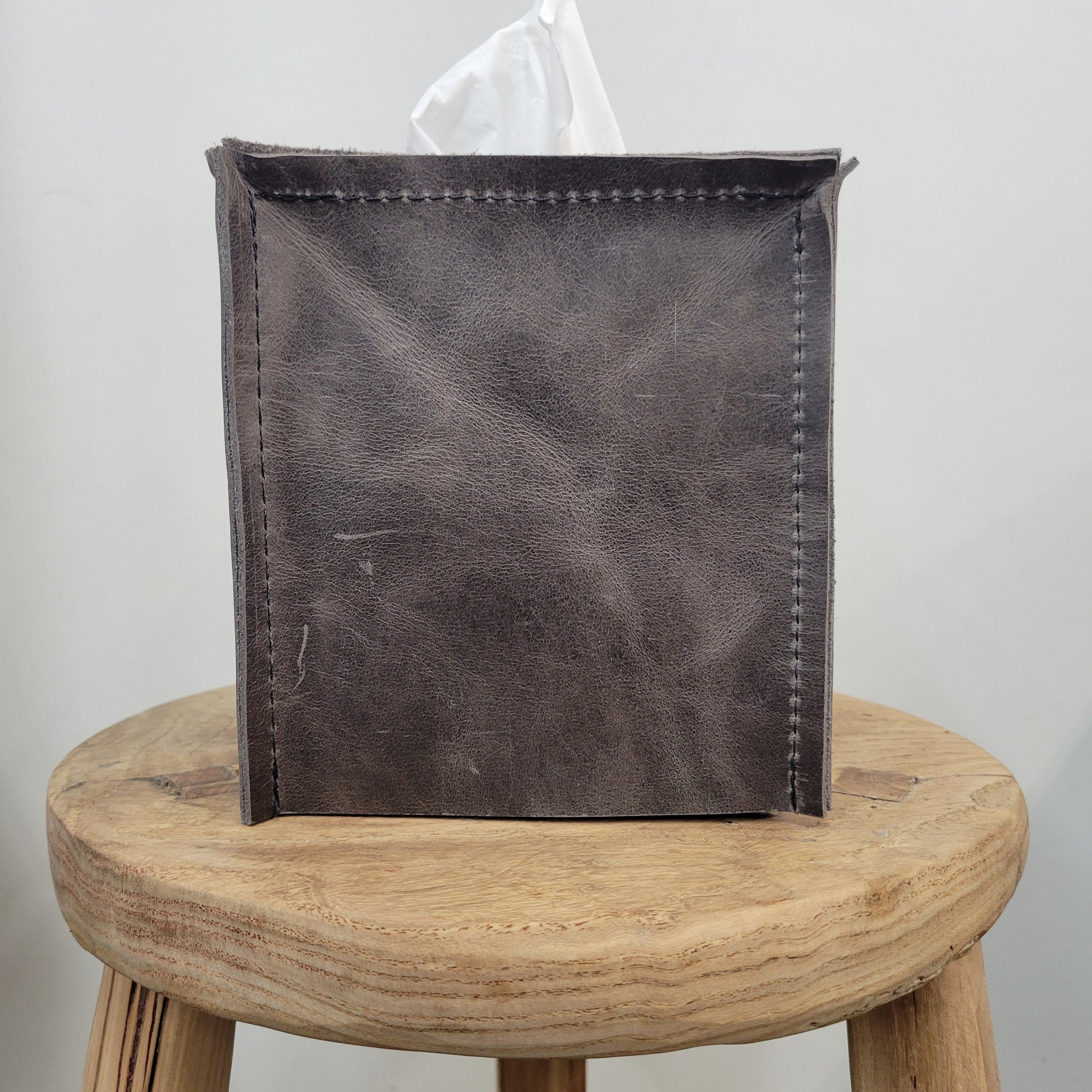 Slate Grey Leather Single Tissue Box Cover
