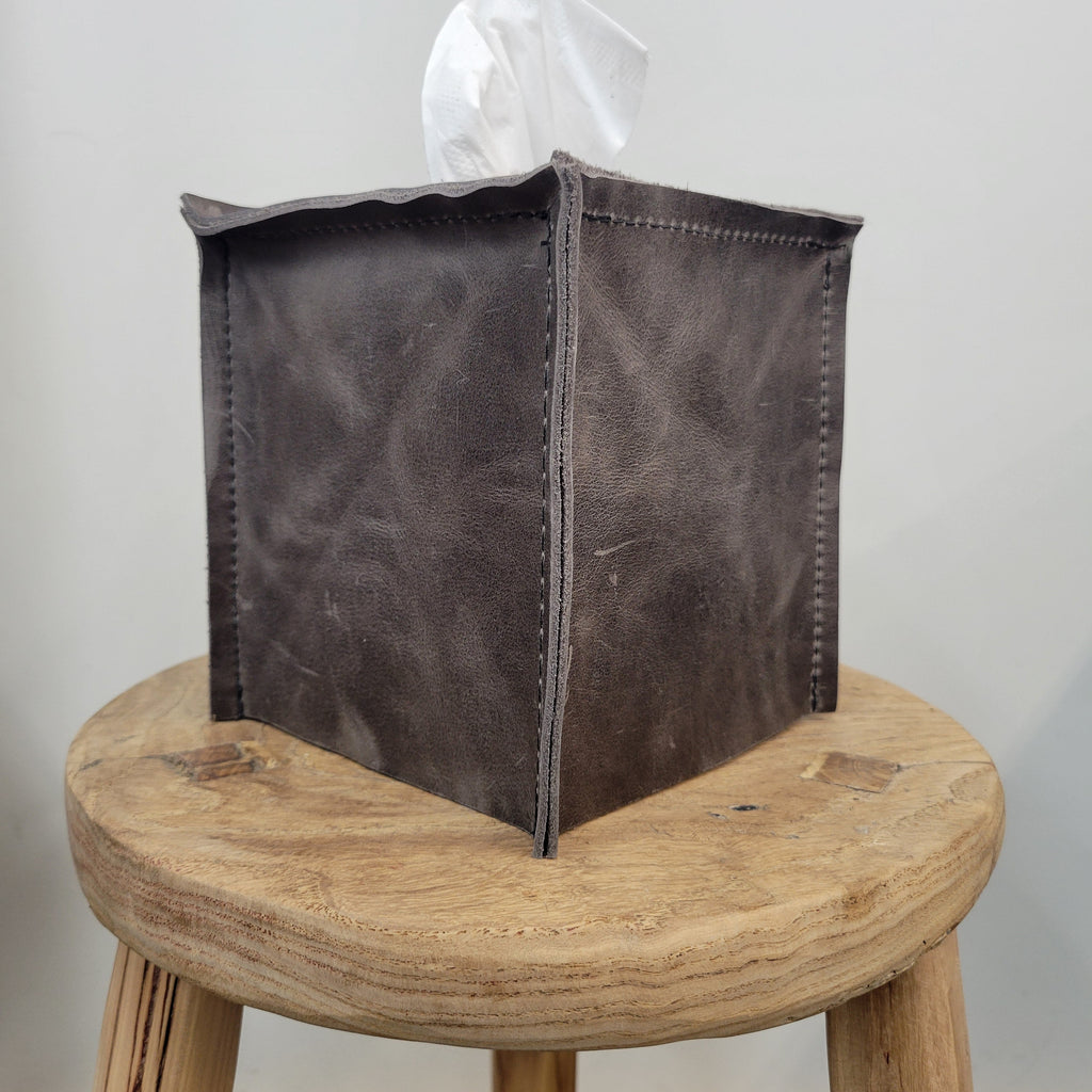 Slate Grey Leather Single Tissue Box Cover