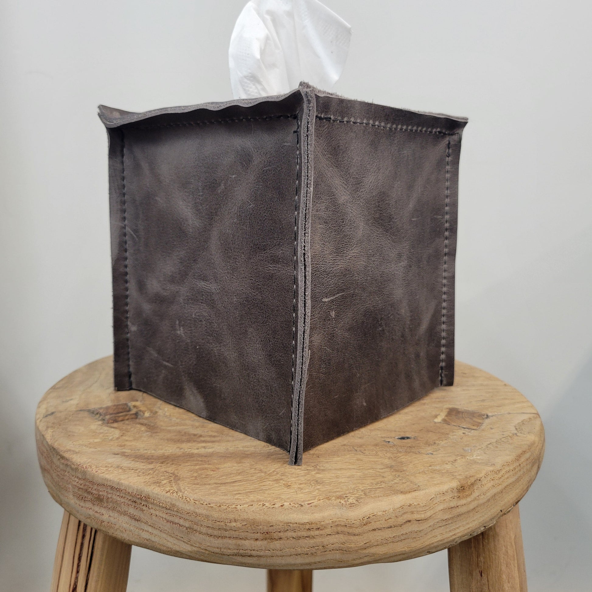 Slate Grey Leather Single Tissue Box Cover