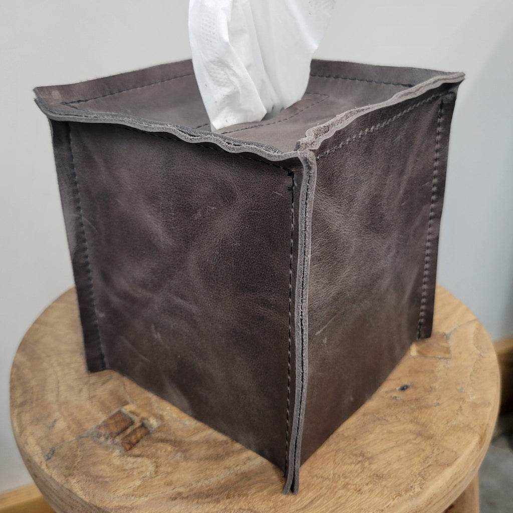 Slate Grey Leather Single Tissue Box Cover