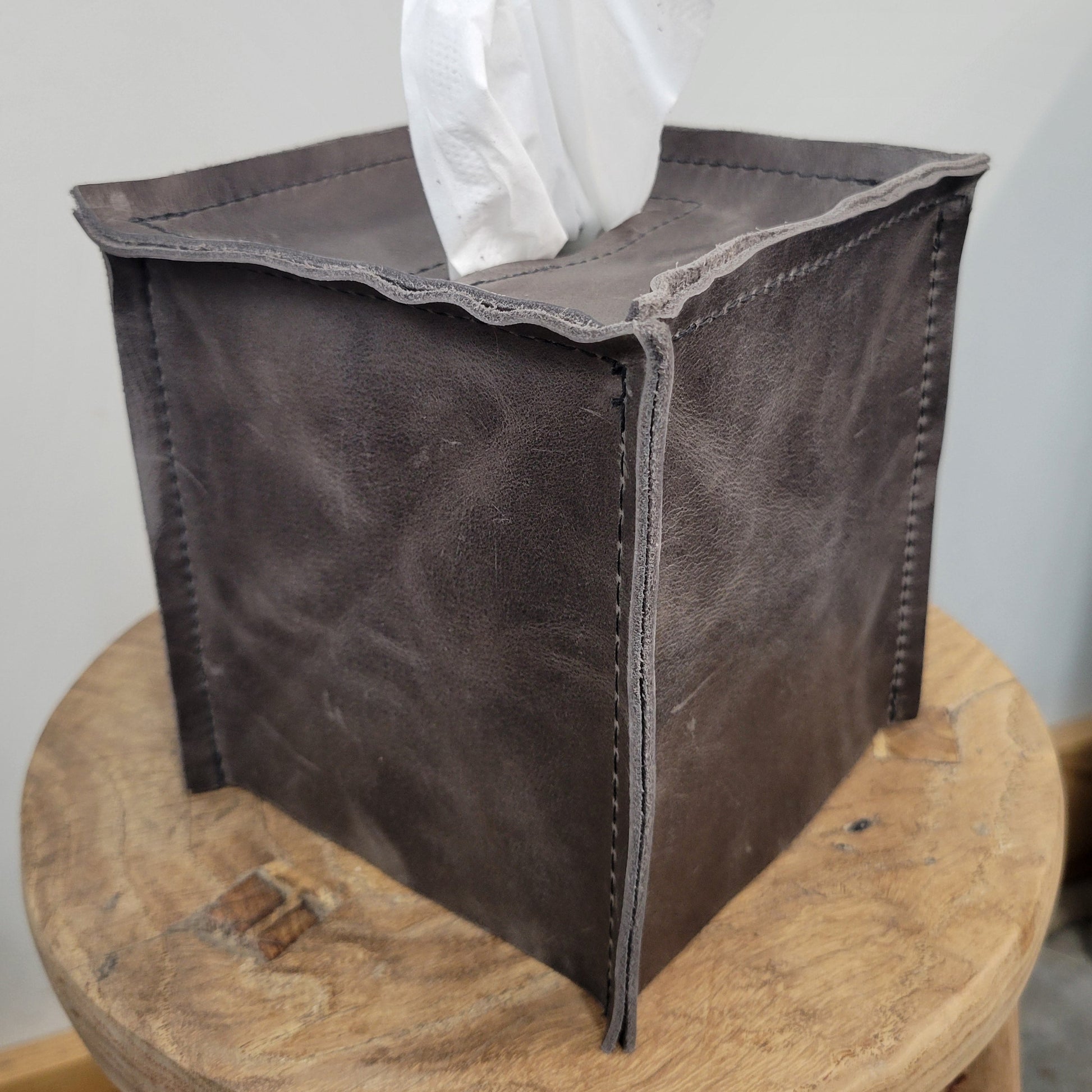Slate Grey Leather Single Tissue Box Cover