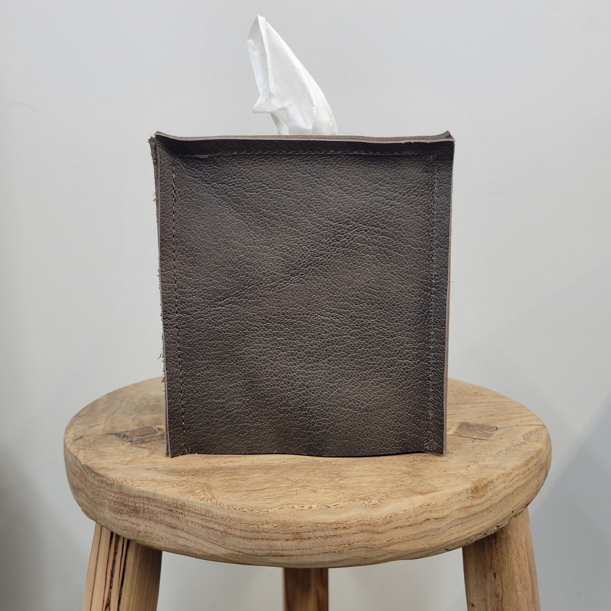 Brown with Burnished Black Leather Single Tissue Box Cover