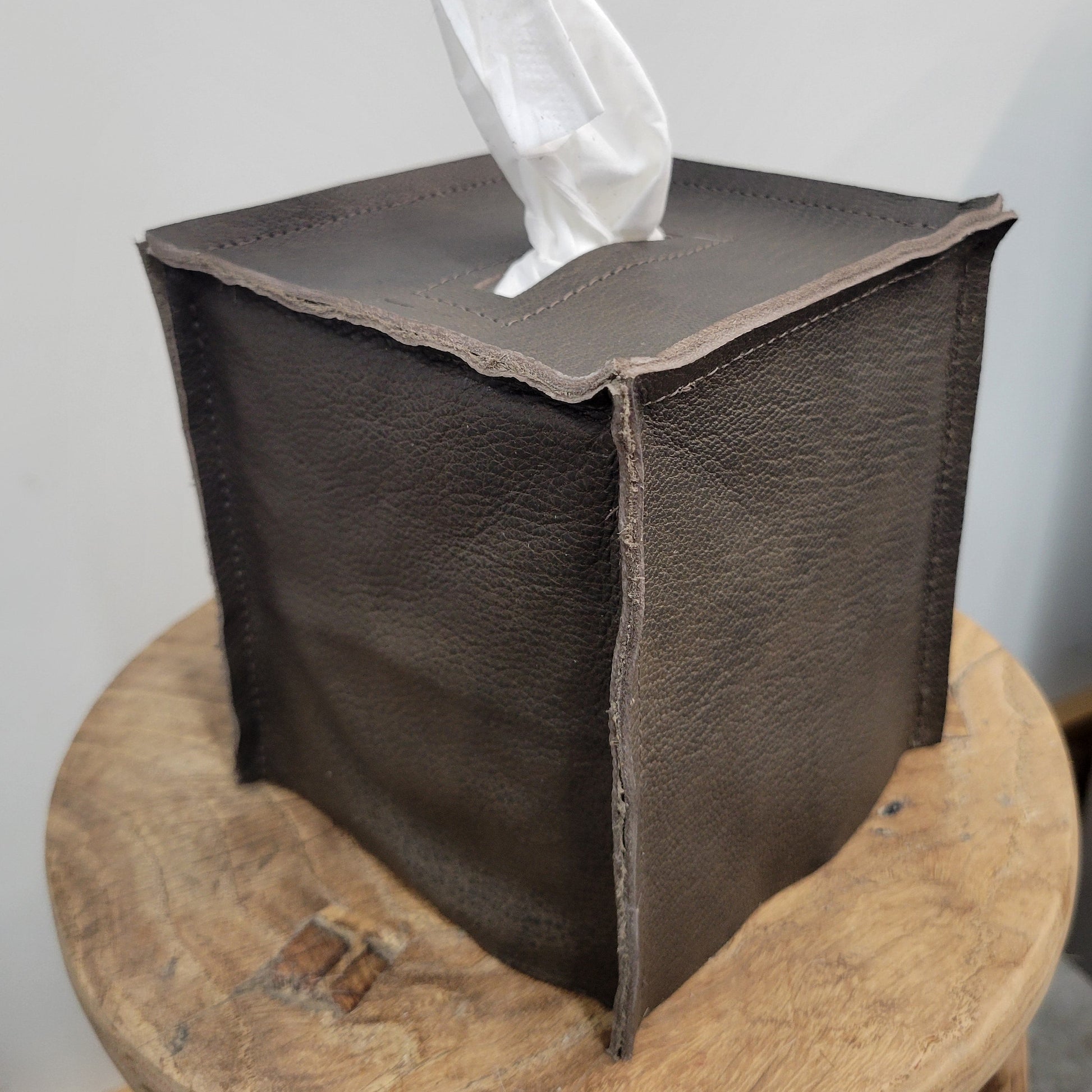 Brown with Burnished Black Leather Single Tissue Box Cover
