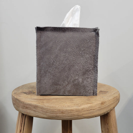 Worn Grey Matte Leather Single Tissue Box Cover
