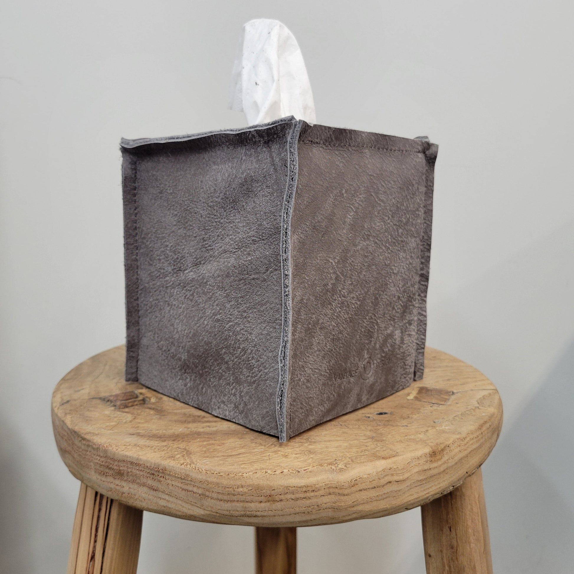 Worn Grey Matte Leather Single Tissue Box Cover