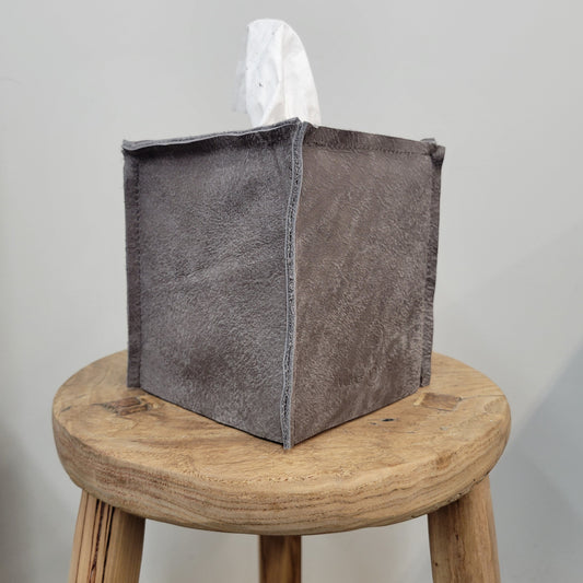 Worn Grey Matte Leather Single Tissue Box Cover