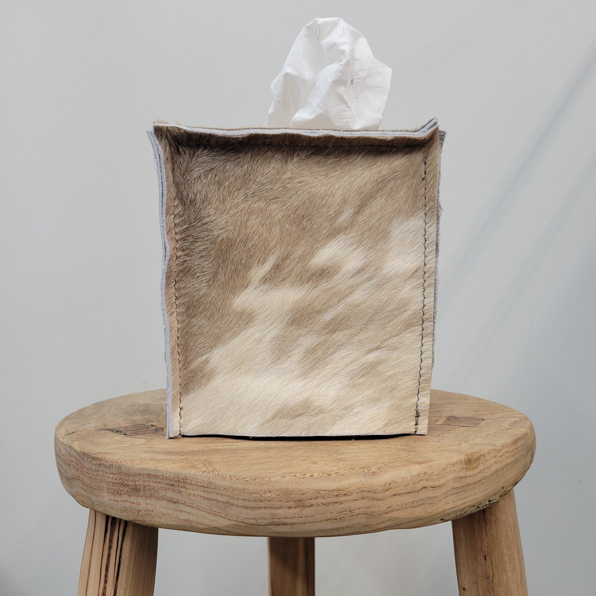 Brown with White Spots Hair-On-Hide Single Tissue Box