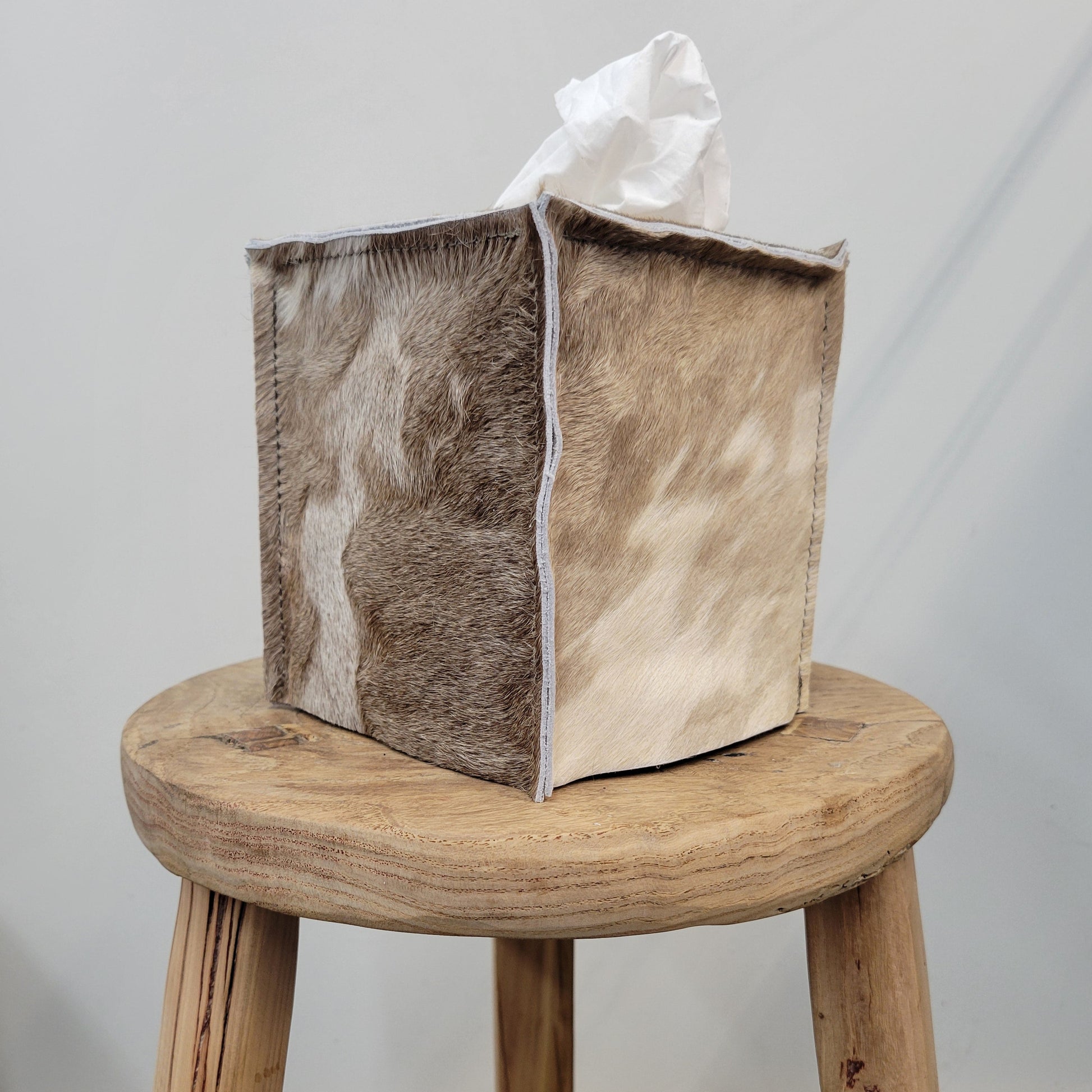 Brown with White Spots Hair-On-Hide Single Tissue Box
