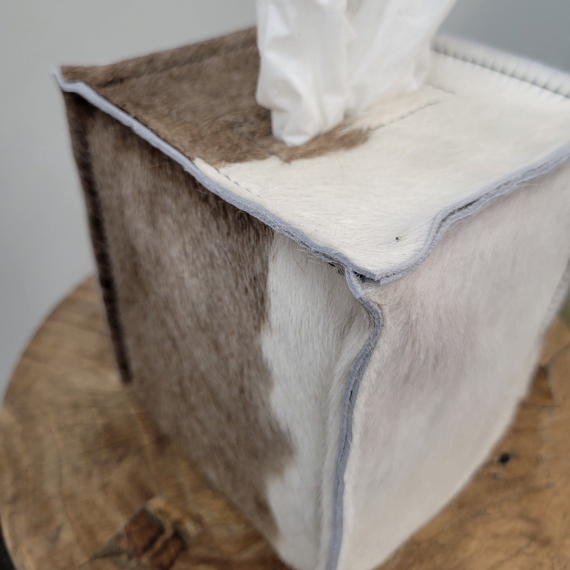 Brown with White Spots Hair-On-Hide Single Tissue Box