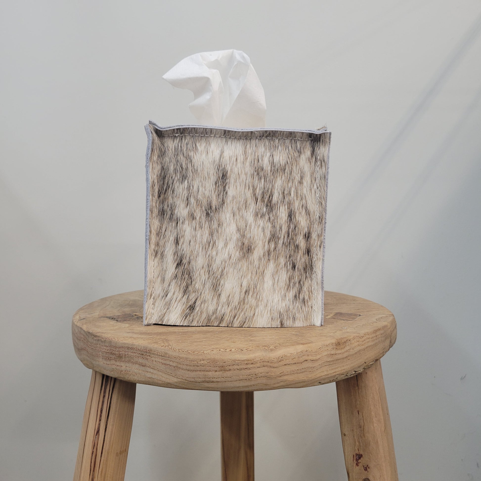 Black, Brown, & White Brindle Hair-On-Hide Single Tissue Box