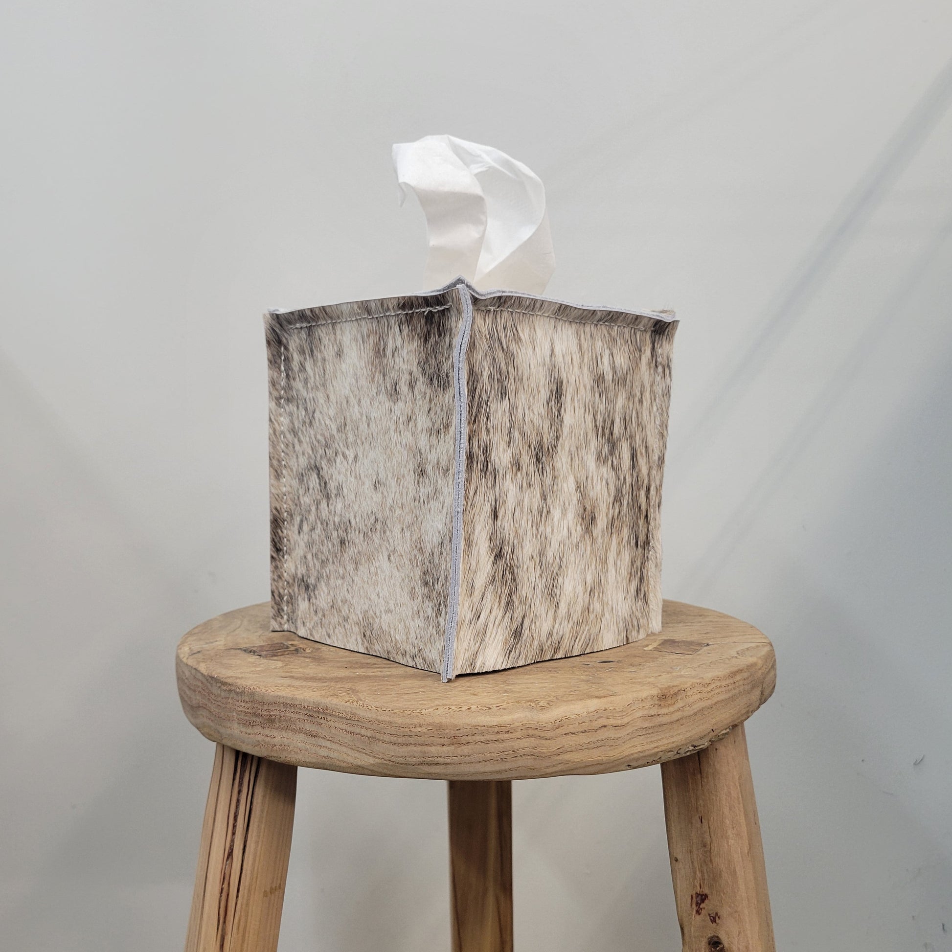 Black, Brown, & White Brindle Hair-On-Hide Single Tissue Box