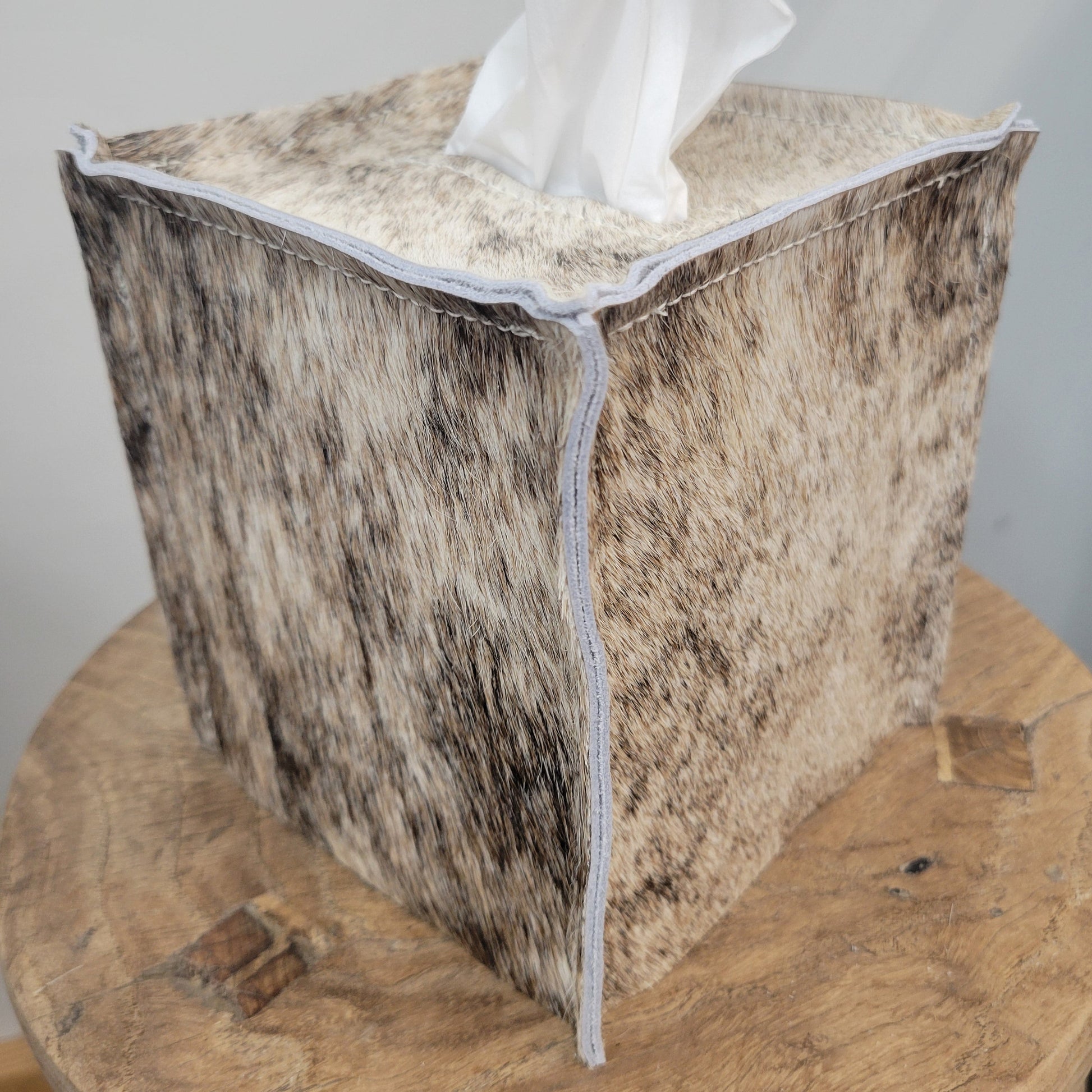 Black, Brown, & White Brindle Hair-On-Hide Single Tissue Box