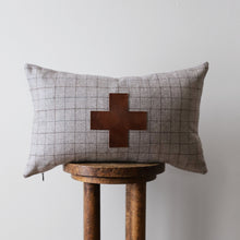 Load image into Gallery viewer, Grey &amp; Brown Striped Plaid Wool with Cross Lumbar Pillow 14x22
