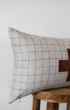 Load image into Gallery viewer, Grey &amp; Brown Striped Plaid Wool with Cross Lumbar Pillow 14x22
