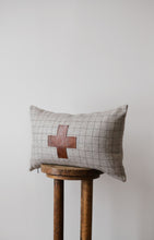 Load image into Gallery viewer, Grey &amp; Brown Striped Plaid Wool with Cross Lumbar Pillow 14x22
