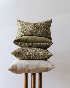 Cream Jute with Woven Olive Green Wool Lumbar Pillow 14x20