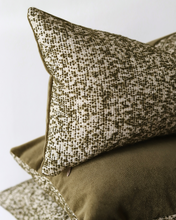 Load image into Gallery viewer, Cream Jute with Woven Olive Green Wool Lumbar Pillow 12x20
