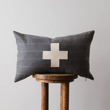 Load image into Gallery viewer, Charcoal and Light Grey Stripe with Cross Lumbar Pillow 14x22
