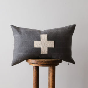 Charcoal and Light Grey Stripe with Cross Lumbar Pillow 14x22