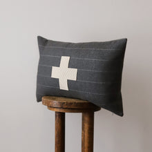 Load image into Gallery viewer, Charcoal and Light Grey Stripe with Cross Lumbar Pillow 14x22
